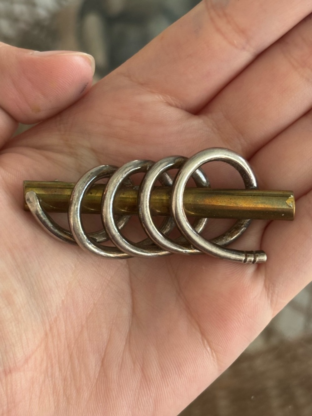 Vintage Taxco Sterling Silver and Brass Abstract Brooch